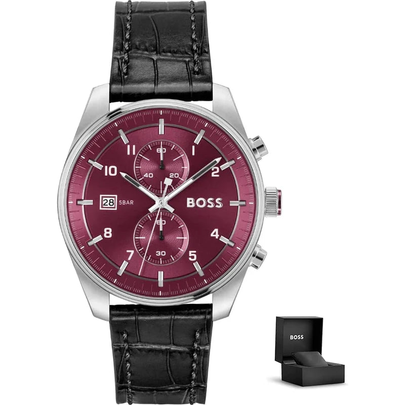 HUGO BOSS Skytraveller Burgundy Quadrante Steel 1514193 Orologio Uomo