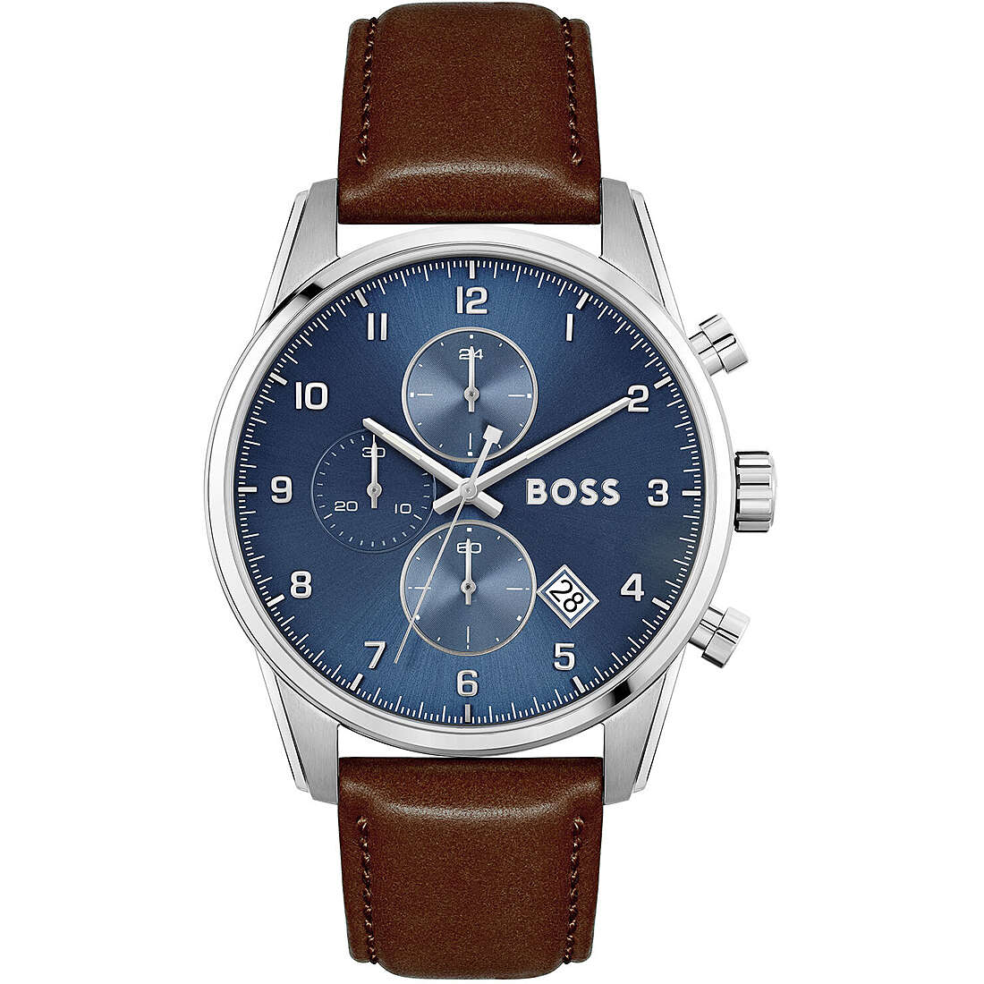 HUGO BOSS Pelle Skymaster Analogico Quadrante Blu 1513940 Orologio Uomo