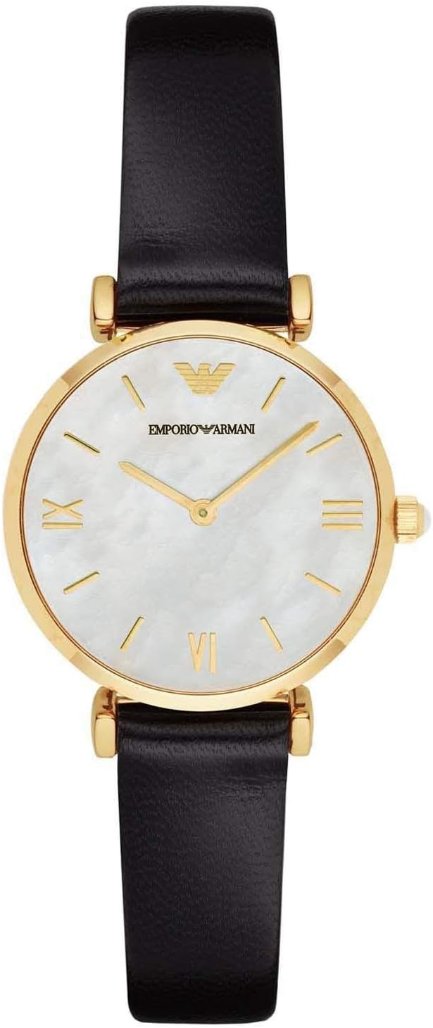 EMPORIO ARMANI Two-Hand Black Leather AR1910 Women's Watch