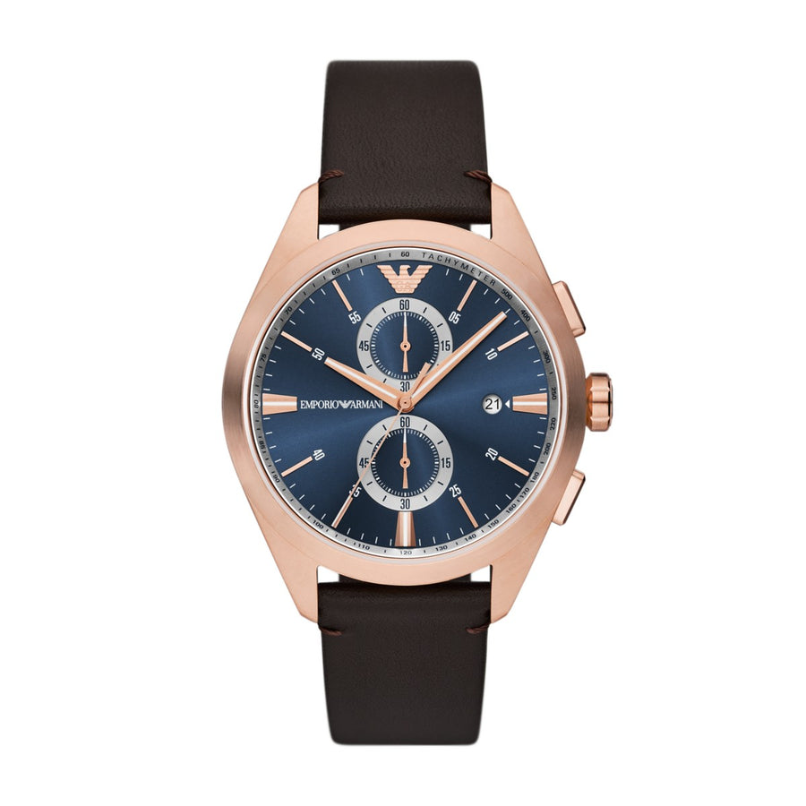 EMPORIO ARMANI Pelle Analogico Quadrante Blu AR11554 Orologio Uomo