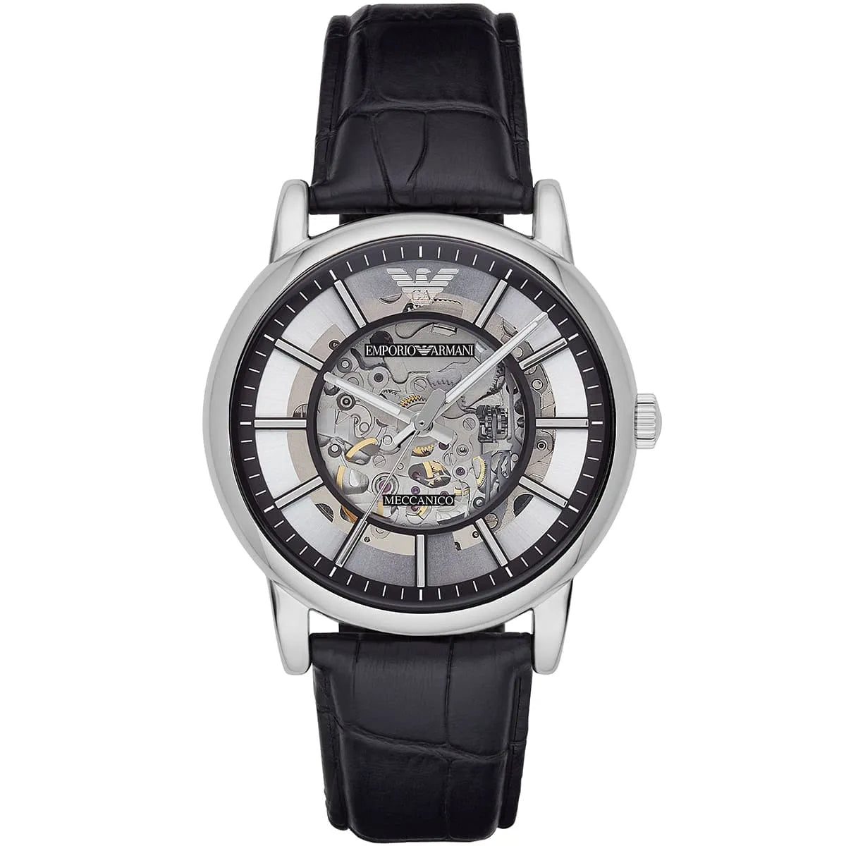 EMPORIO ARMANI AR1981 Mechanical Pelle Nera Orologio Uomo