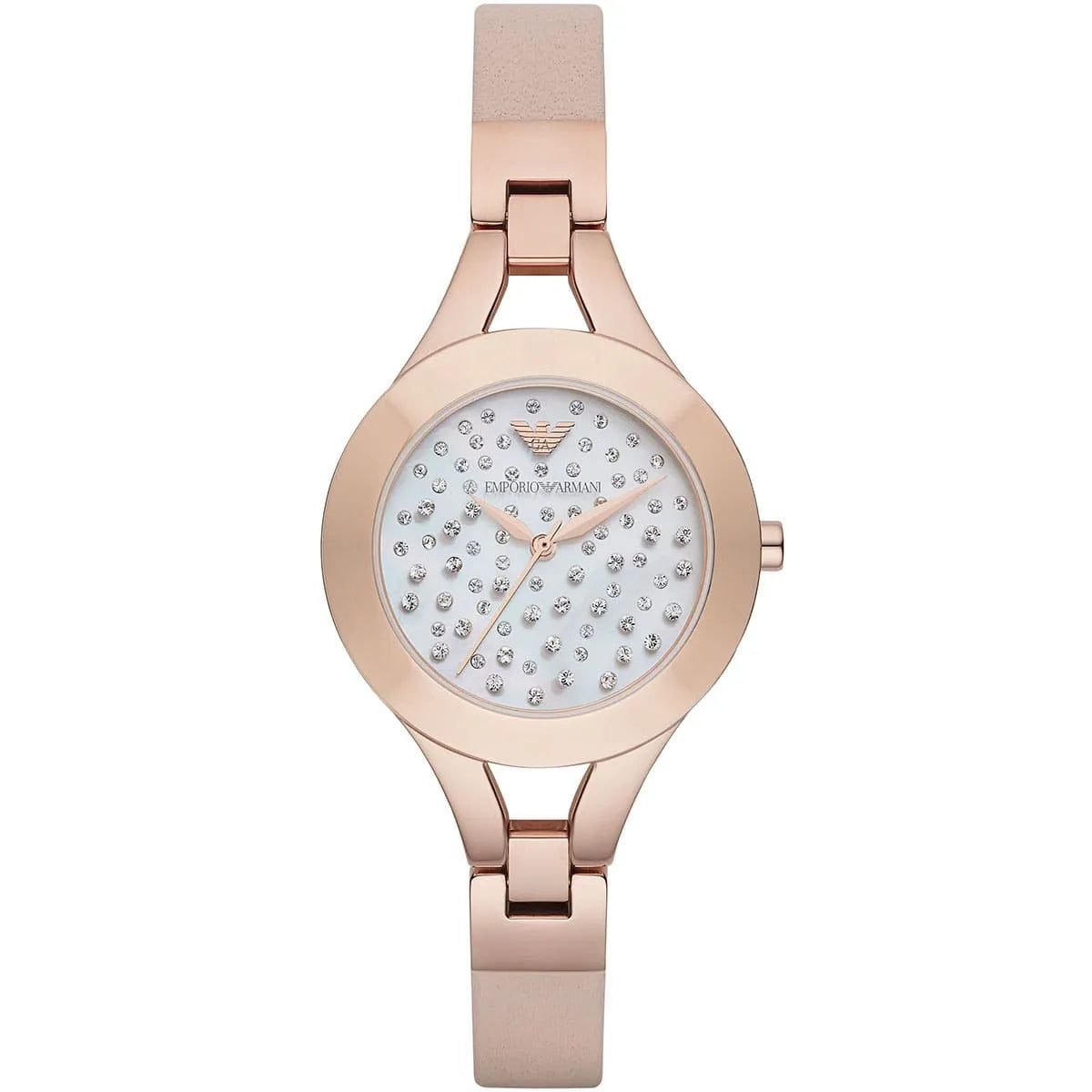 EMPORIO ARMANI AR7437 Oro Rosa Tone Pelle White Orologio Donna