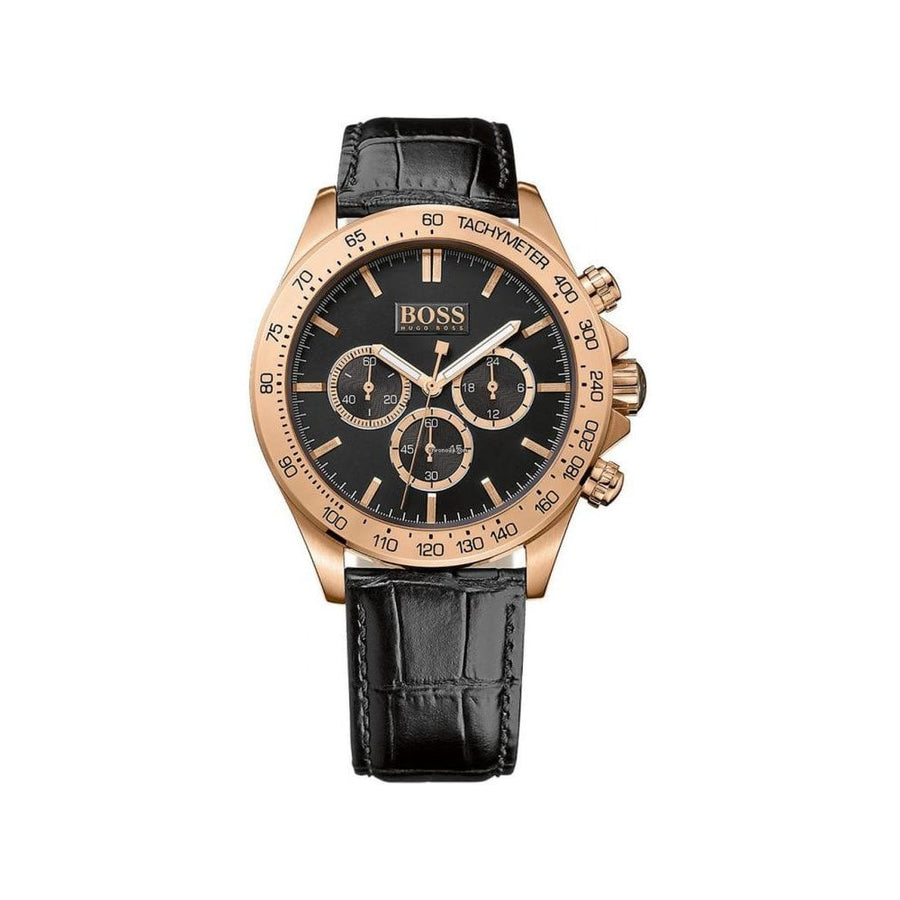 HUGO BOSS Ikon Oro Rosa Pelle Nera 1513179 Orologio Uomo